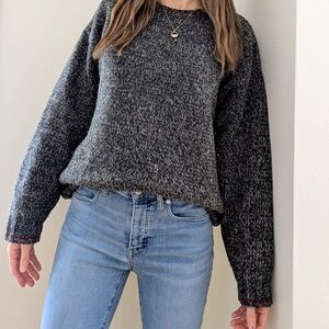 Vintage Eddie Bauer Textured Speckled Wool Blend Crewneck In Gray/Burgundy